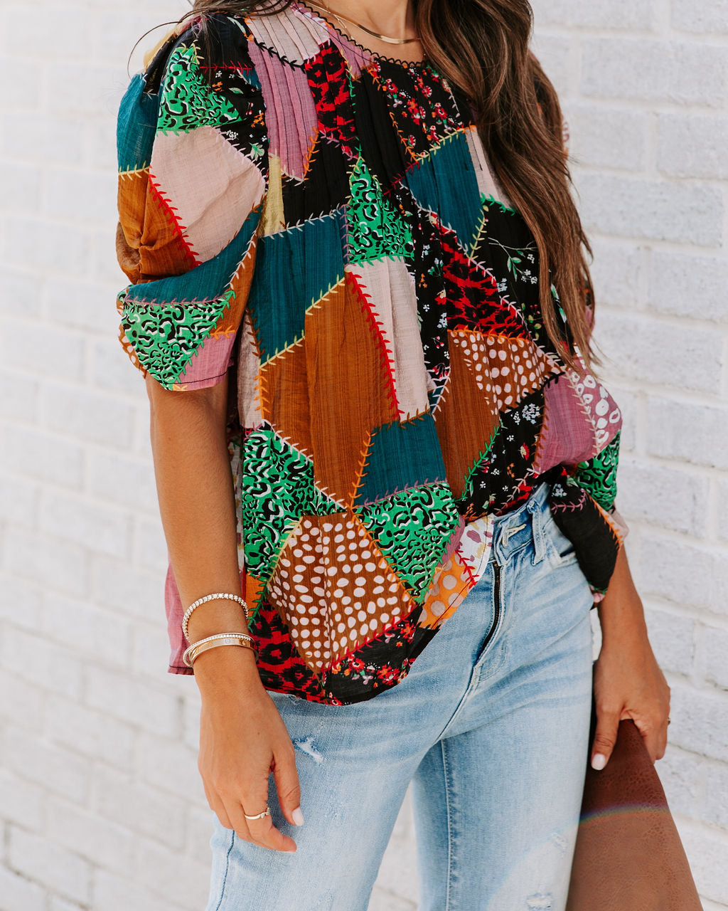 Sally Patchwork Puff Sleeve Top
