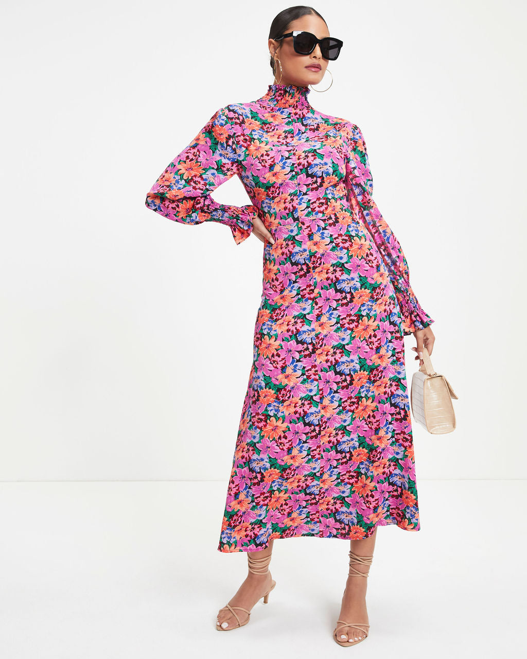 Shayla Floral Mock Neck Midi Dress