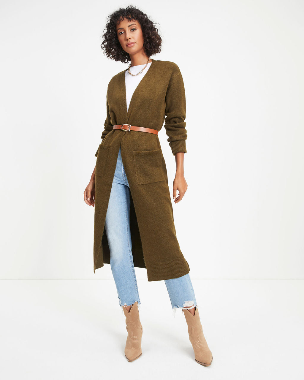 Jordynn Pocketed Knit Duster Cardigan - Dark Olive