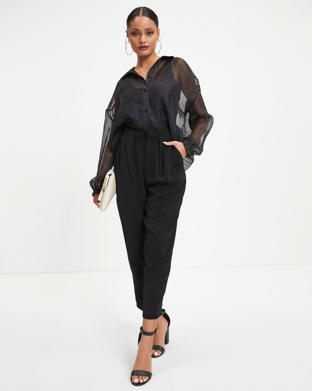 Oh Hey Lucy Organza Button Down Top - Black