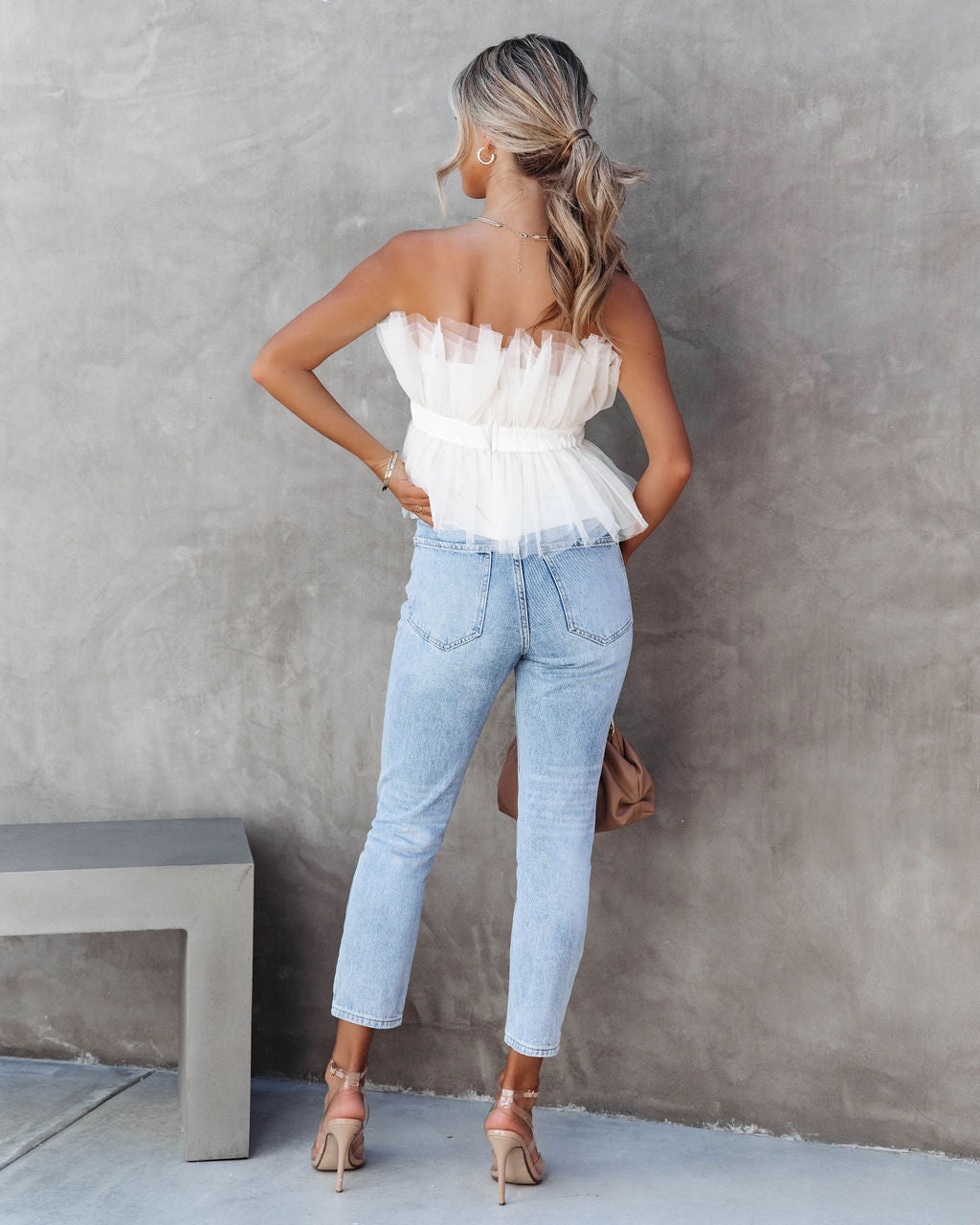 Bradshaw Moment Strapless Tulle Top - Cream