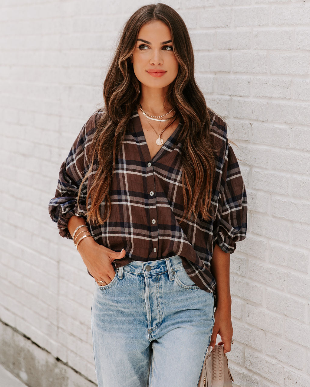 Williamsburg Cotton Plaid Button Down Top