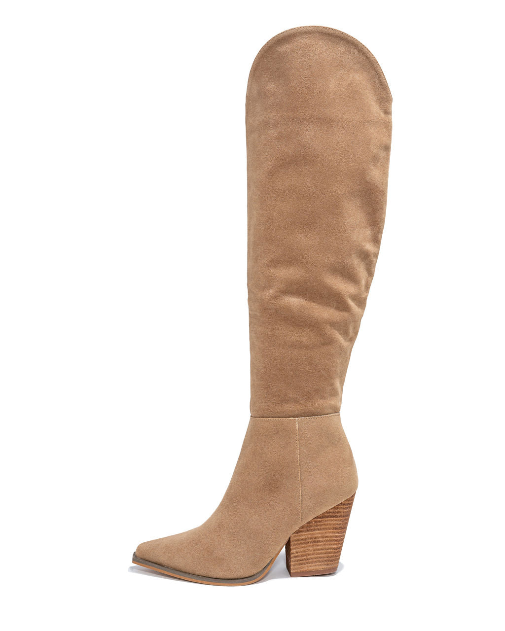 Riri Faux Suede Heeled Boot - Khaki