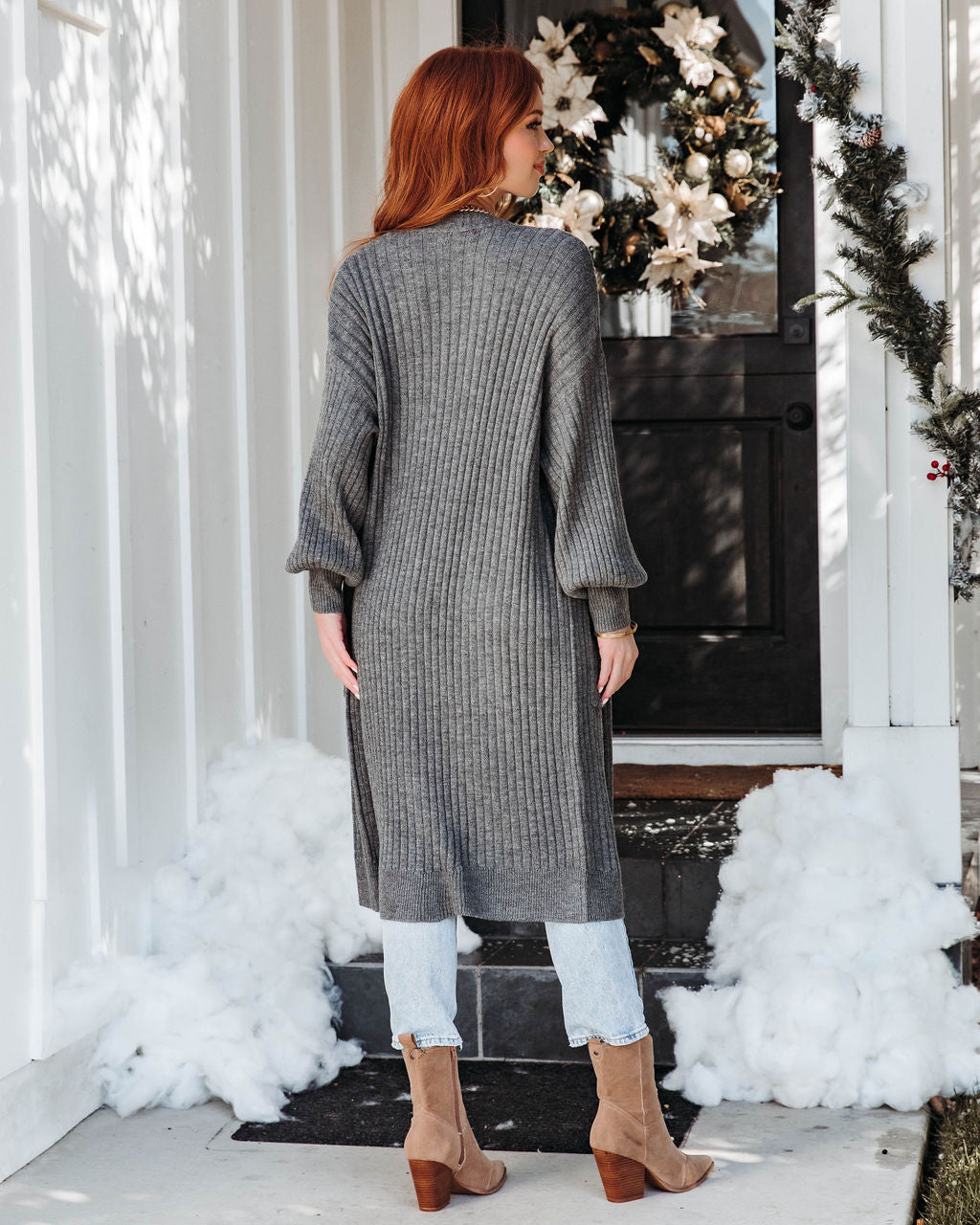 Snuggle Me Up Ribbed Pocketed Cardigan - Charcoal