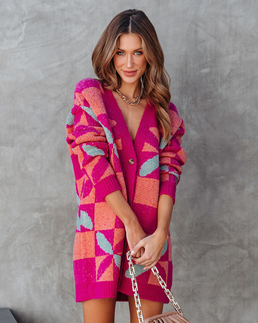 Chill Out Babe Checkered Floral Cardigan