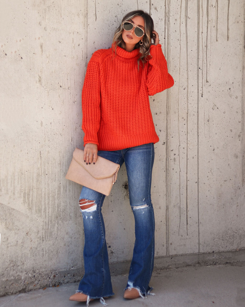 Connie Turtleneck Knit Sweater - Deep Orange