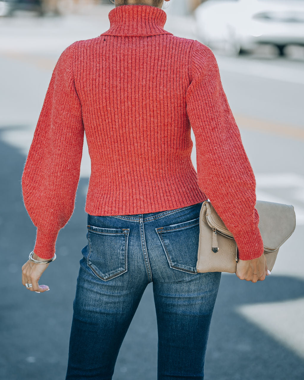 Taking Risks Knit Cutout Turtleneck Sweater - Rust - SALE