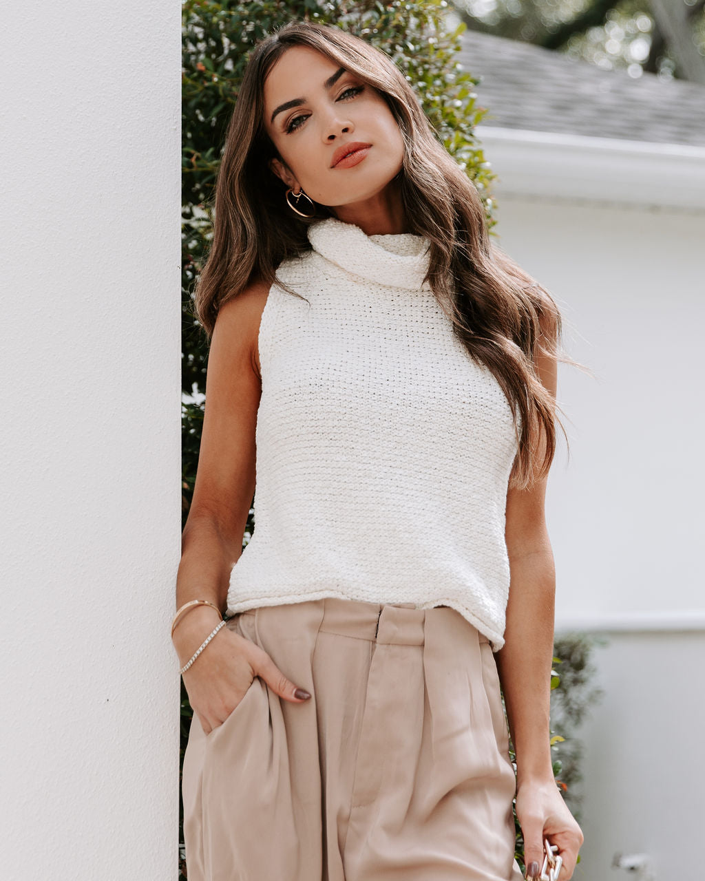 Rachel Cotton Knit Turtleneck Top - Ivory