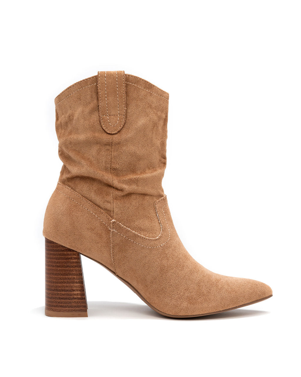 Dev Faux Suede Heeled Bootie - Tan