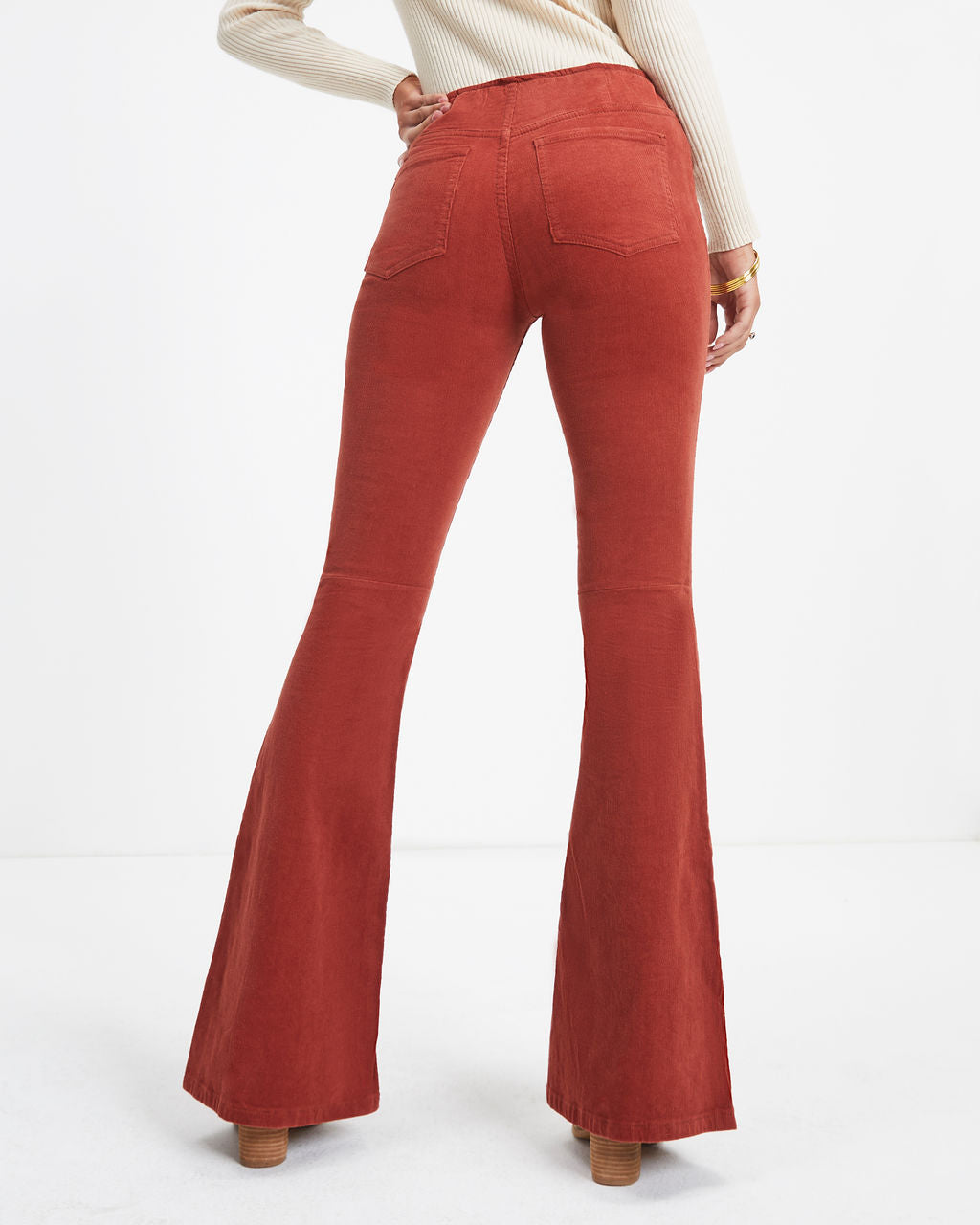 Sophie High Rise Bell Bottom Corduroy Pants - Brick