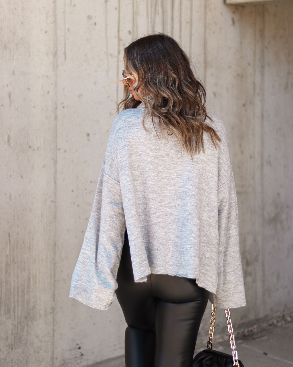 Unfinished Biz Knit Turtleneck Pullover Sweater - Heather Grey