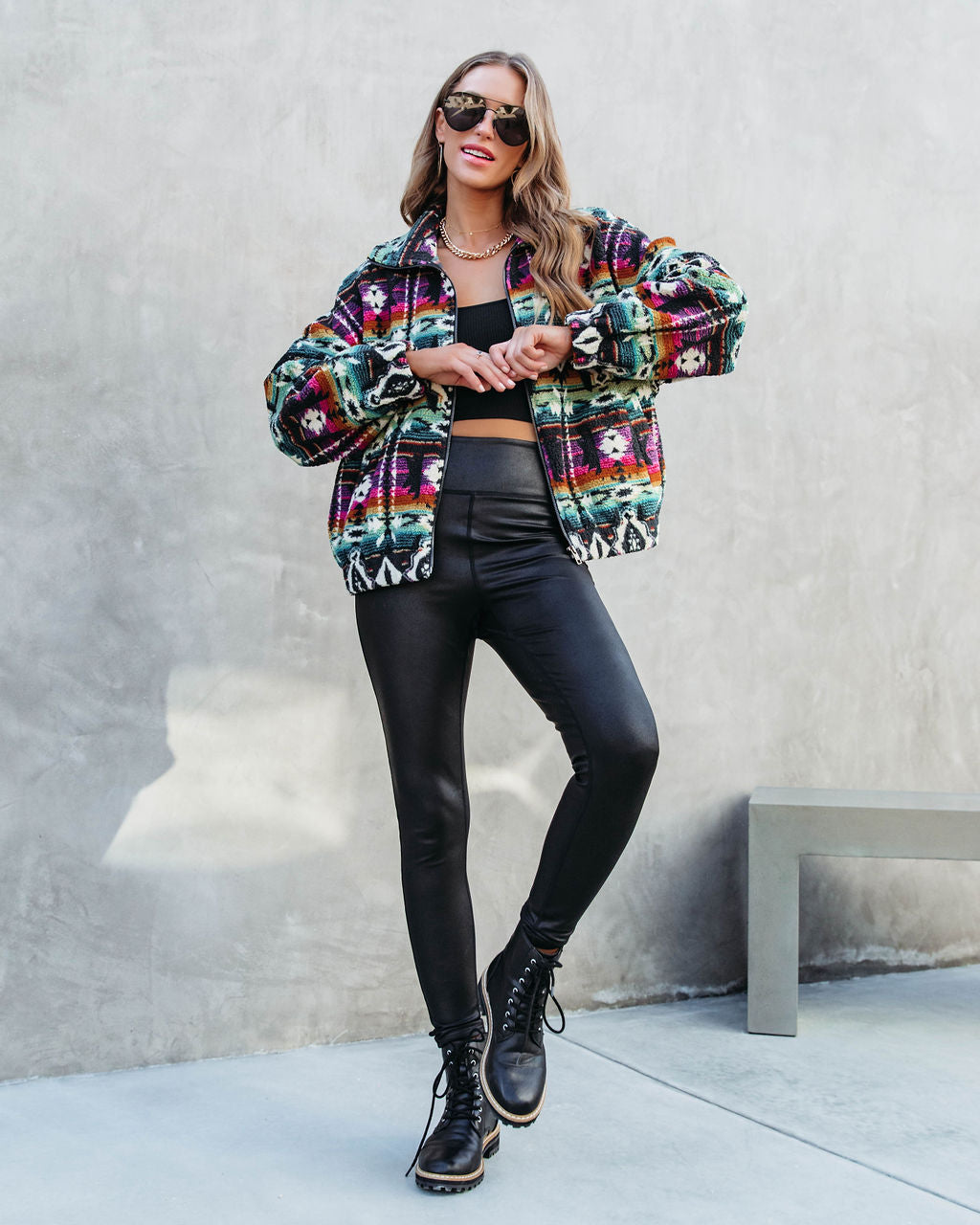 Moving Mountains Pocketed Printed Teddy Jacket