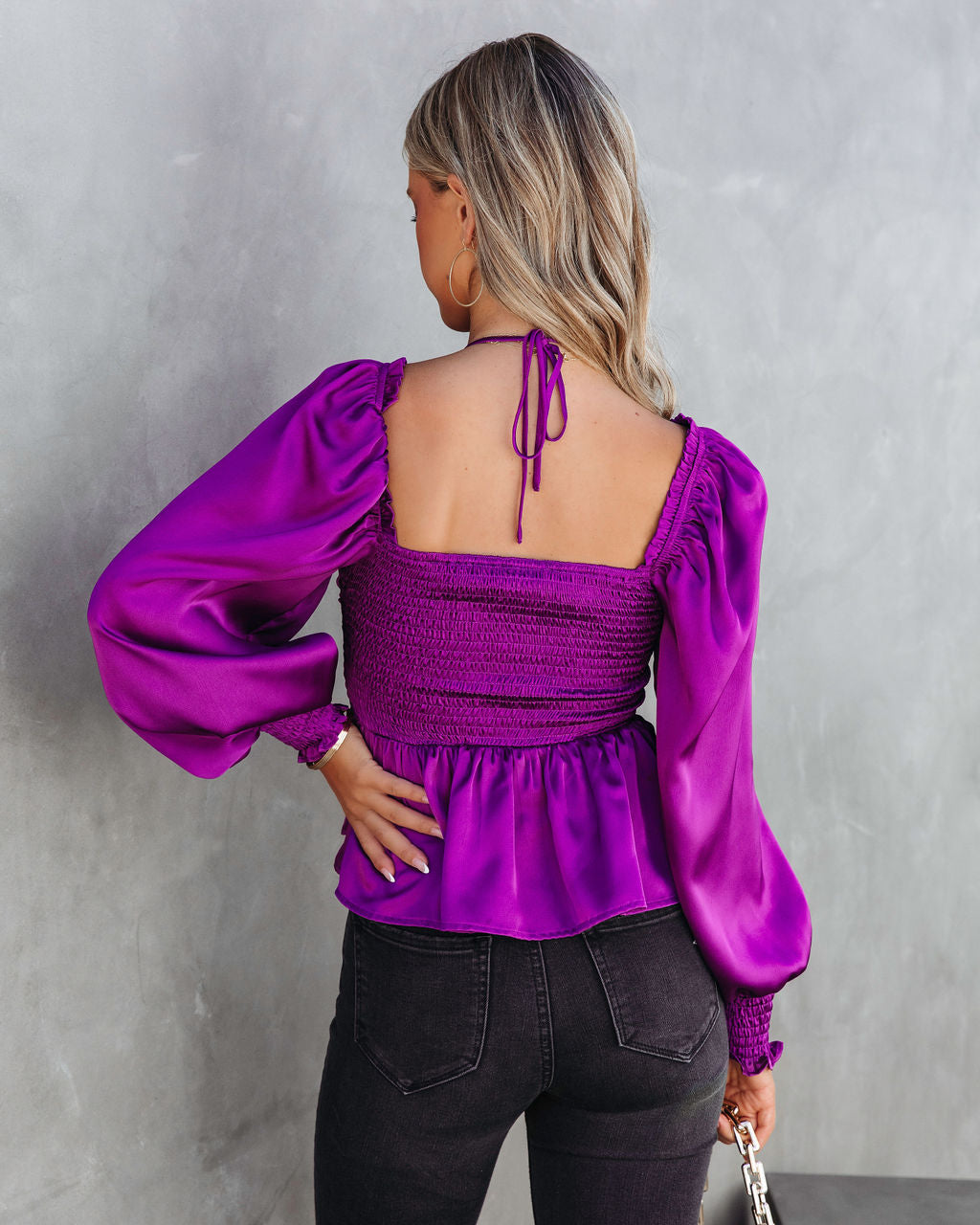 Skylynn Satin Ruched Top - Purple