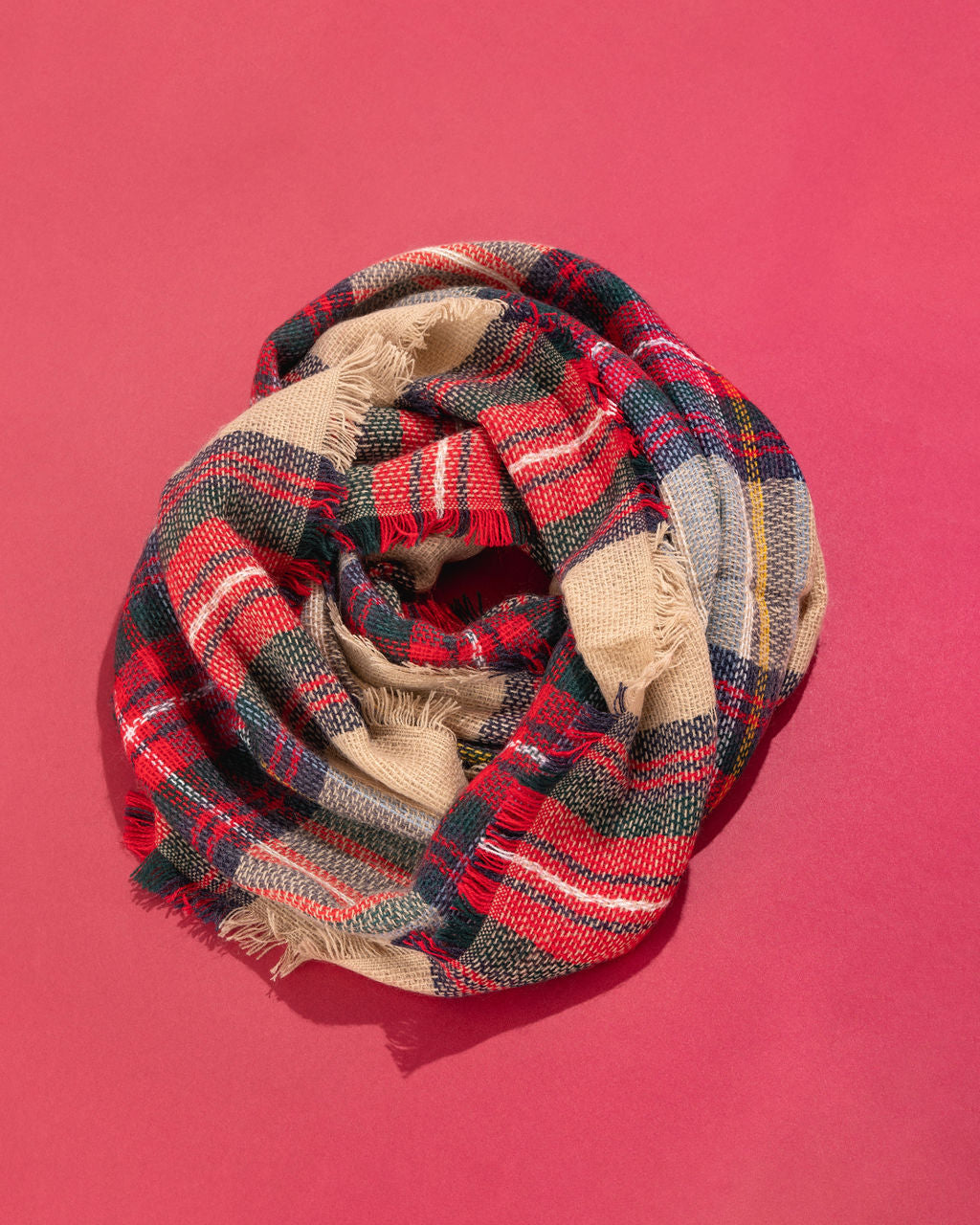 Oxford Plaid Frayed Infinity Scarf