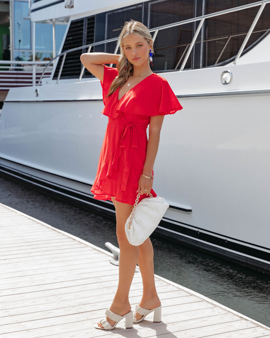 Savannah Ruffle Wrap Dress - Red - FINAL SALE