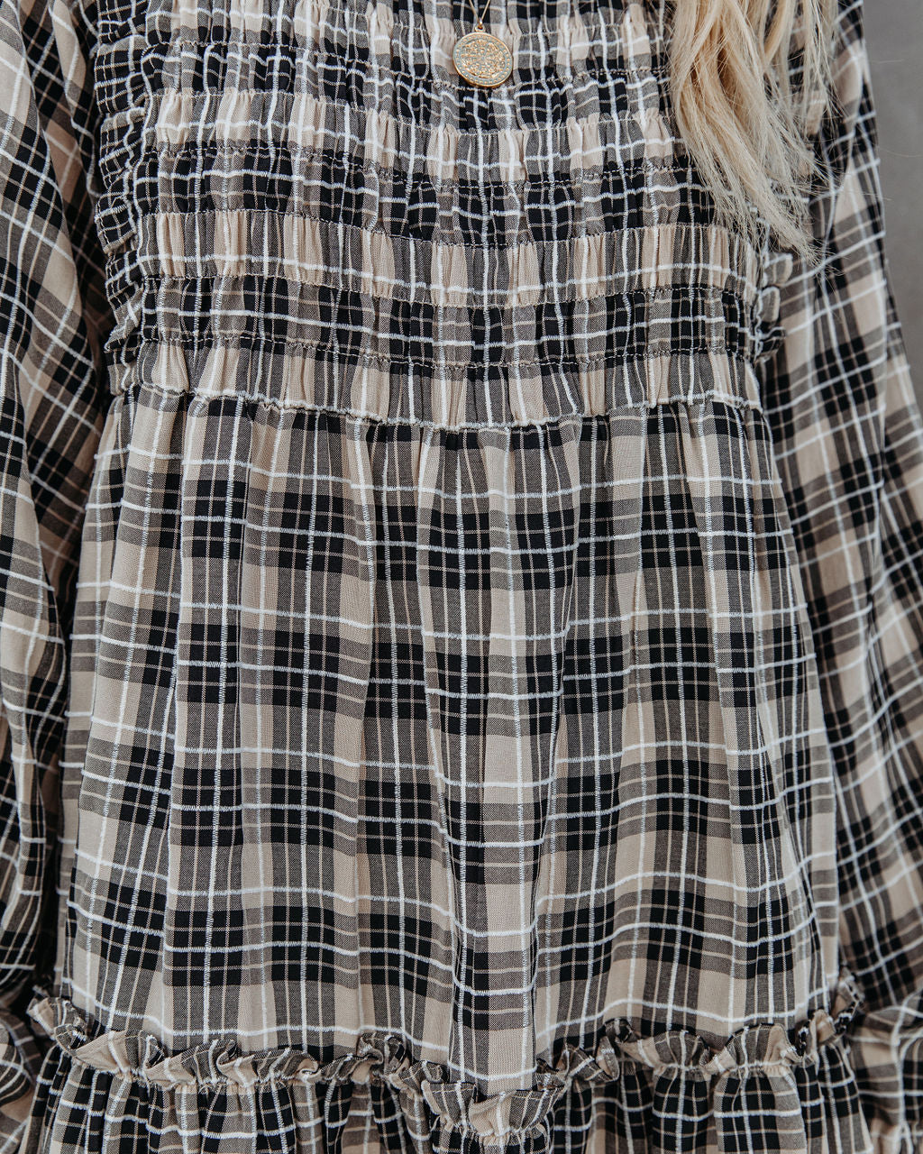 Urika Cotton Blend Plaid Babydoll Dress