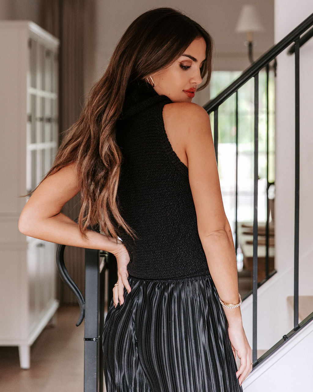 Rachel Cotton Knit Turtleneck Top - Black