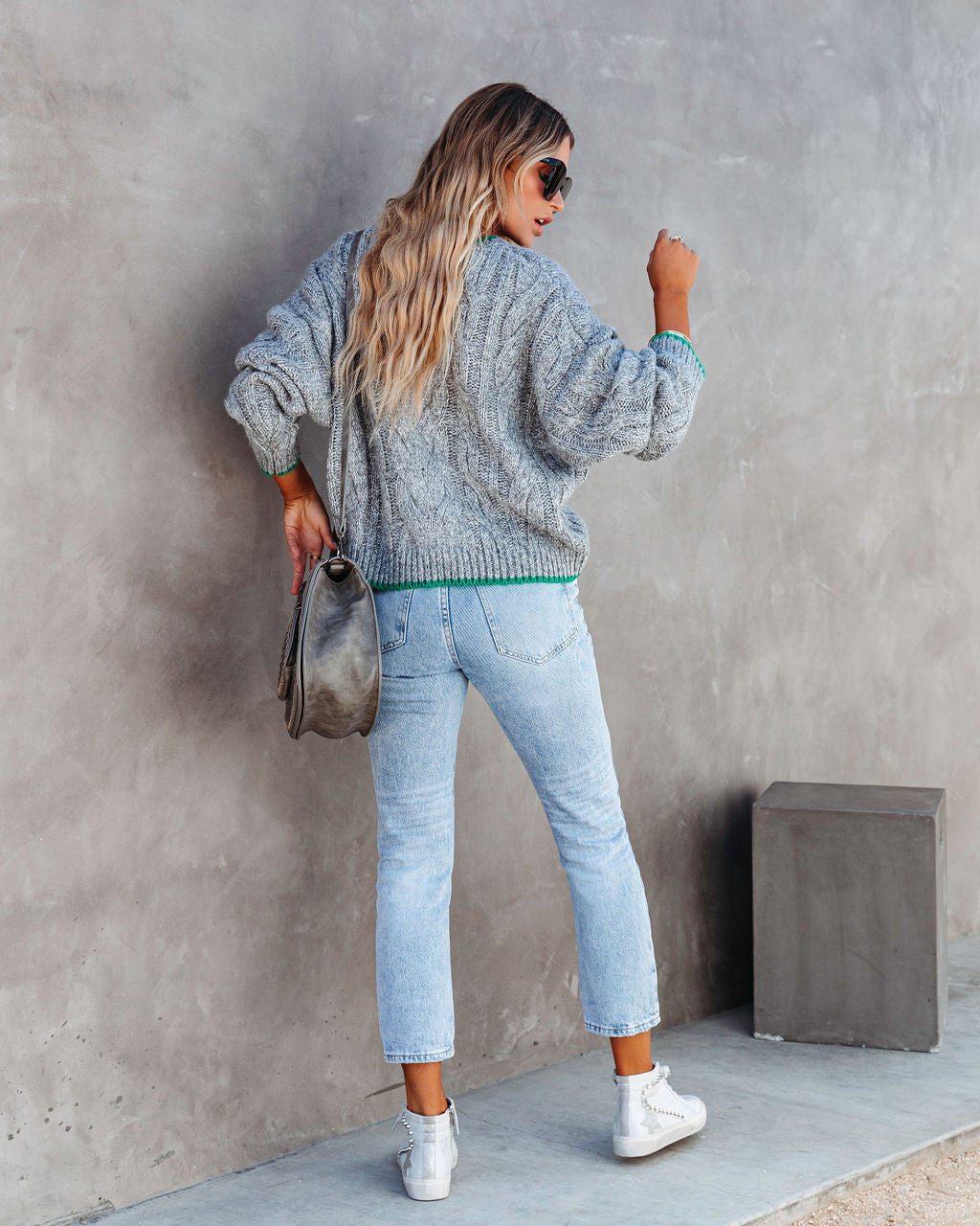 Chicago Strolls Cable Knit Sweater - Grey
