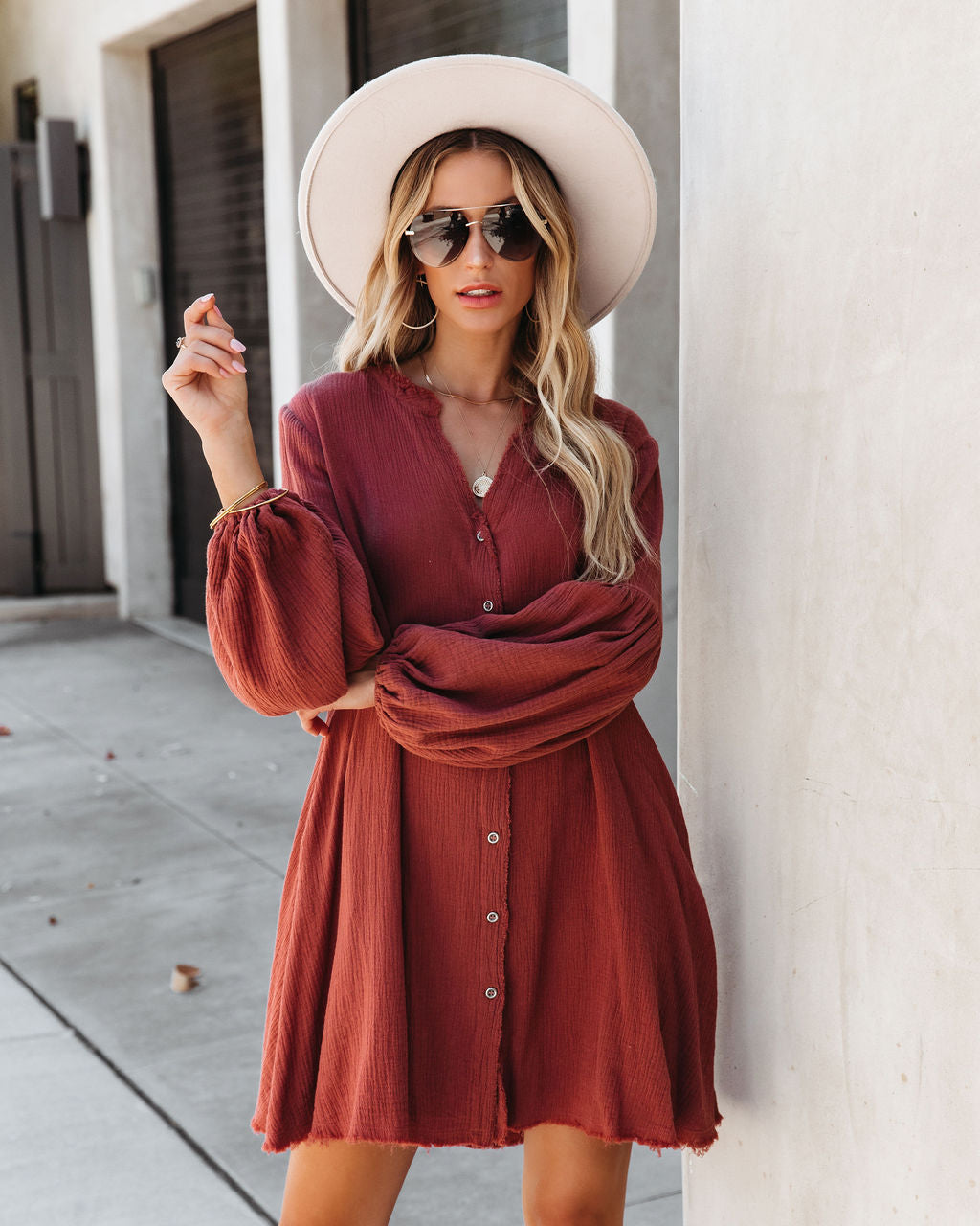 Blakeley Cotton Pocketed Button Down Shirt Dress - Clay