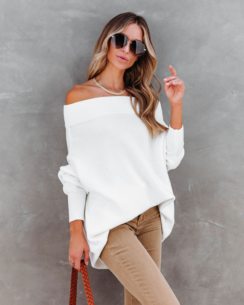 Under The Falling Leaves Knit Mock Neck Sweater - White