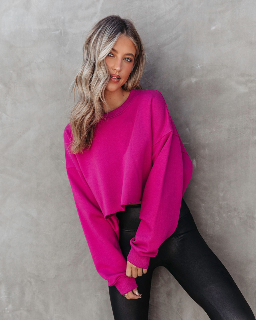 Janice Cotton Long Sleeve Top - Fuchsia