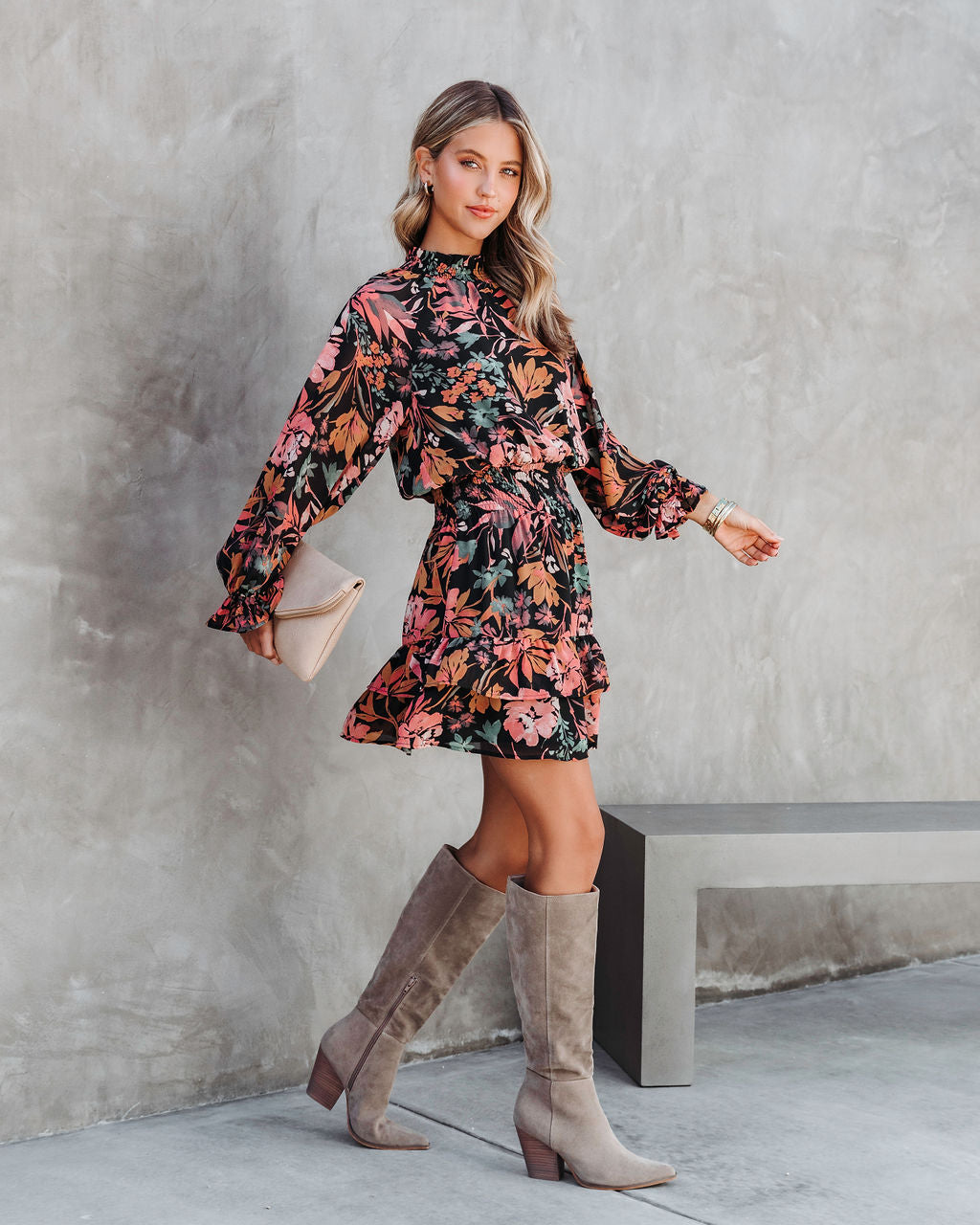 Living Grace Floral Smocked Mini Dress