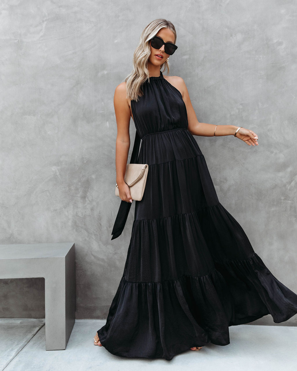 Forever Begins Today Satin Maxi Dress - Black