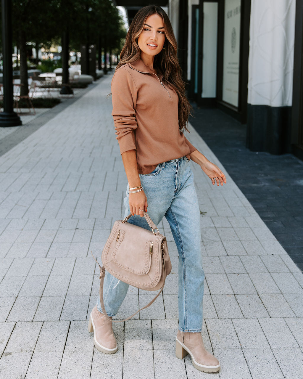 Mariana Knit Half Zip Lightweight Pullover Sweater - Latte