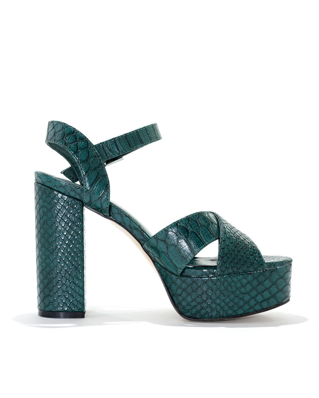 Eugina Snake Platform Heels - Pine