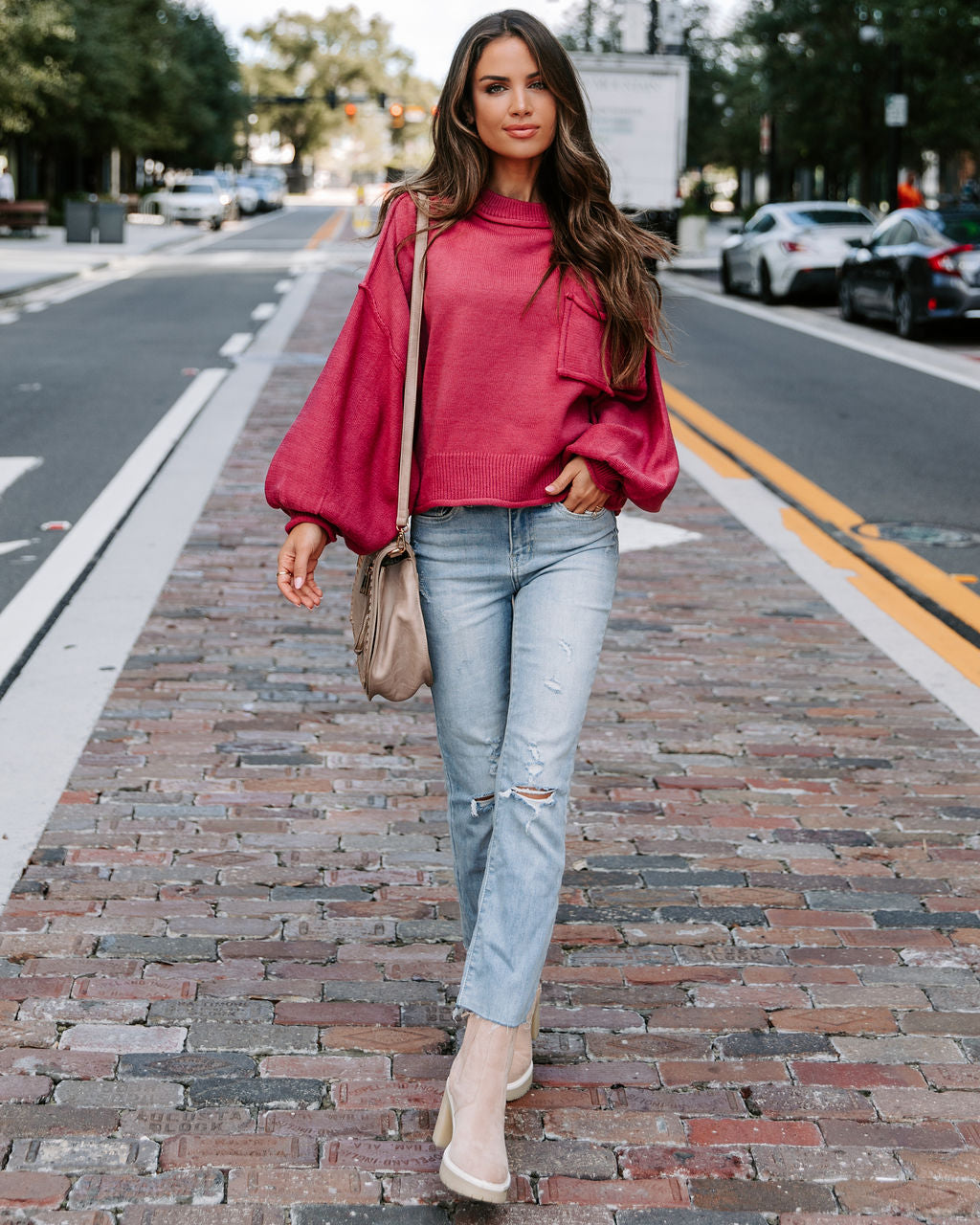 Mountain Gem Cotton Relaxed Sweater - Raspberry