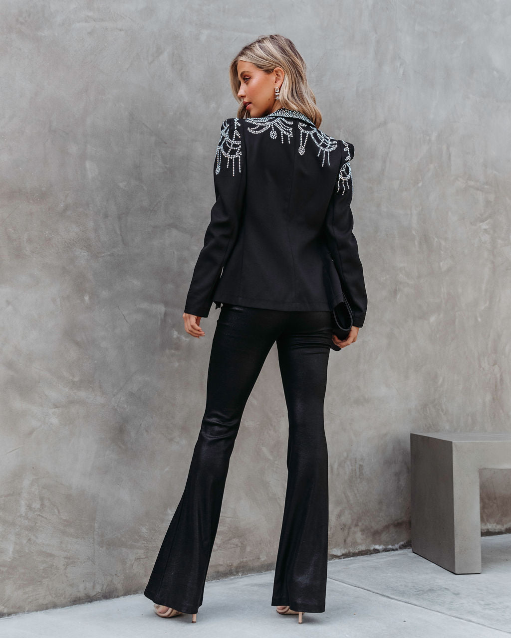 Waking Up In Vegas Rhinestone Embellished Blazer - Black