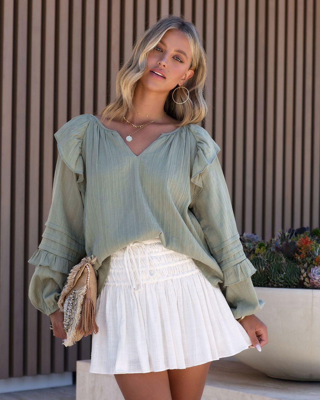 Talsey Cotton Textured Top - Olive - FINAL SALE