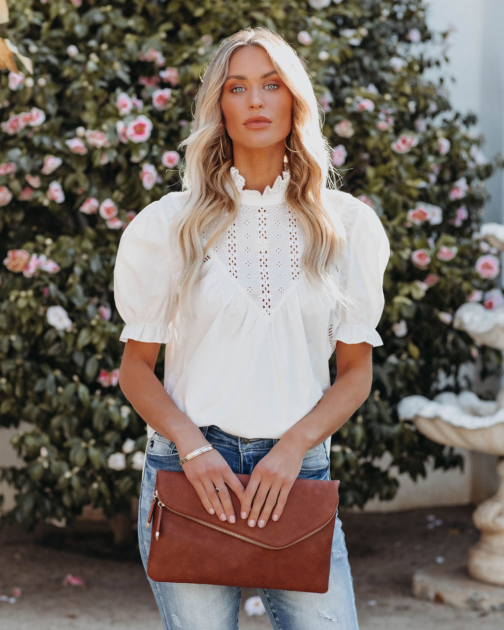 Tarragon Cotton Eyelet Top - White - FINAL SALE