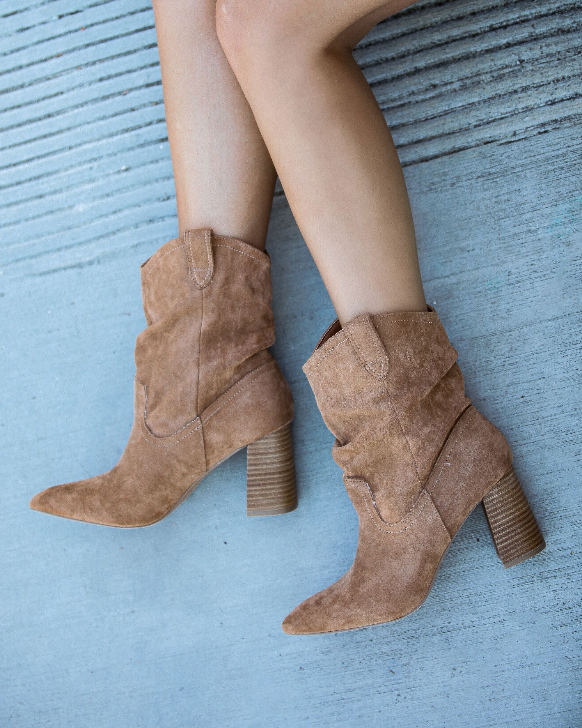 Dev Faux Suede Heeled Bootie - Tan