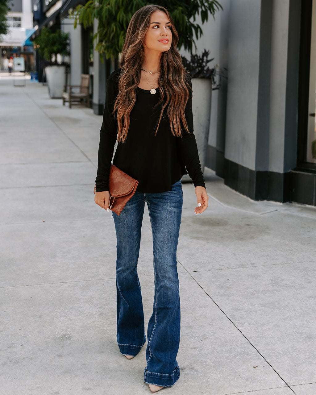 Kimberly Scoop Neck Long Sleeve Top - Black