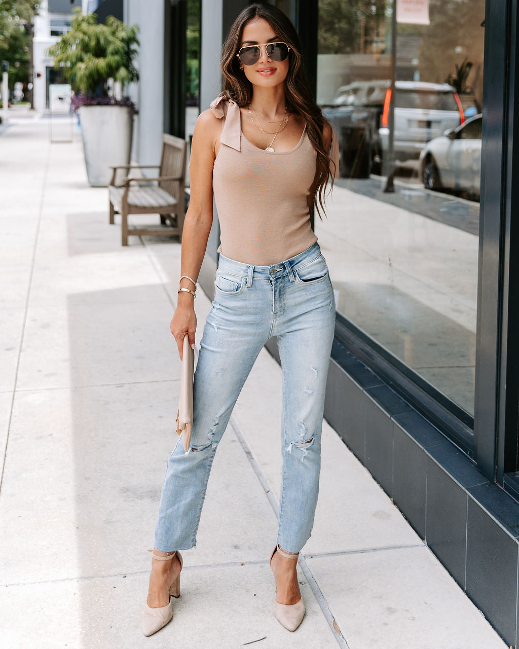 Grace Knit Shoulder Tie Top - Mocha - SALE