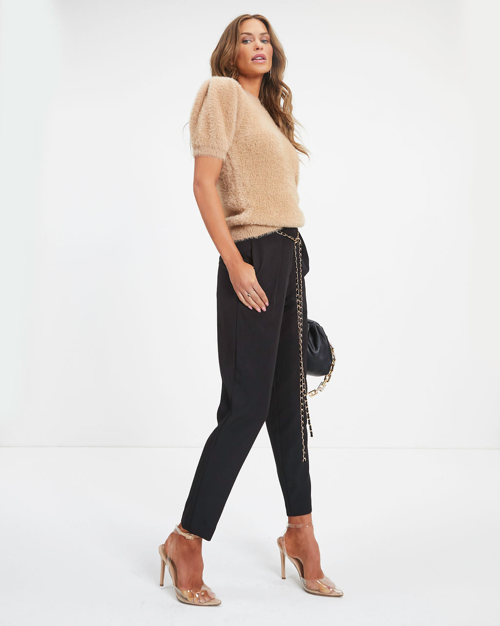 Killing Me Softly Fuzzy Knit Short Sleeve Top - Latte