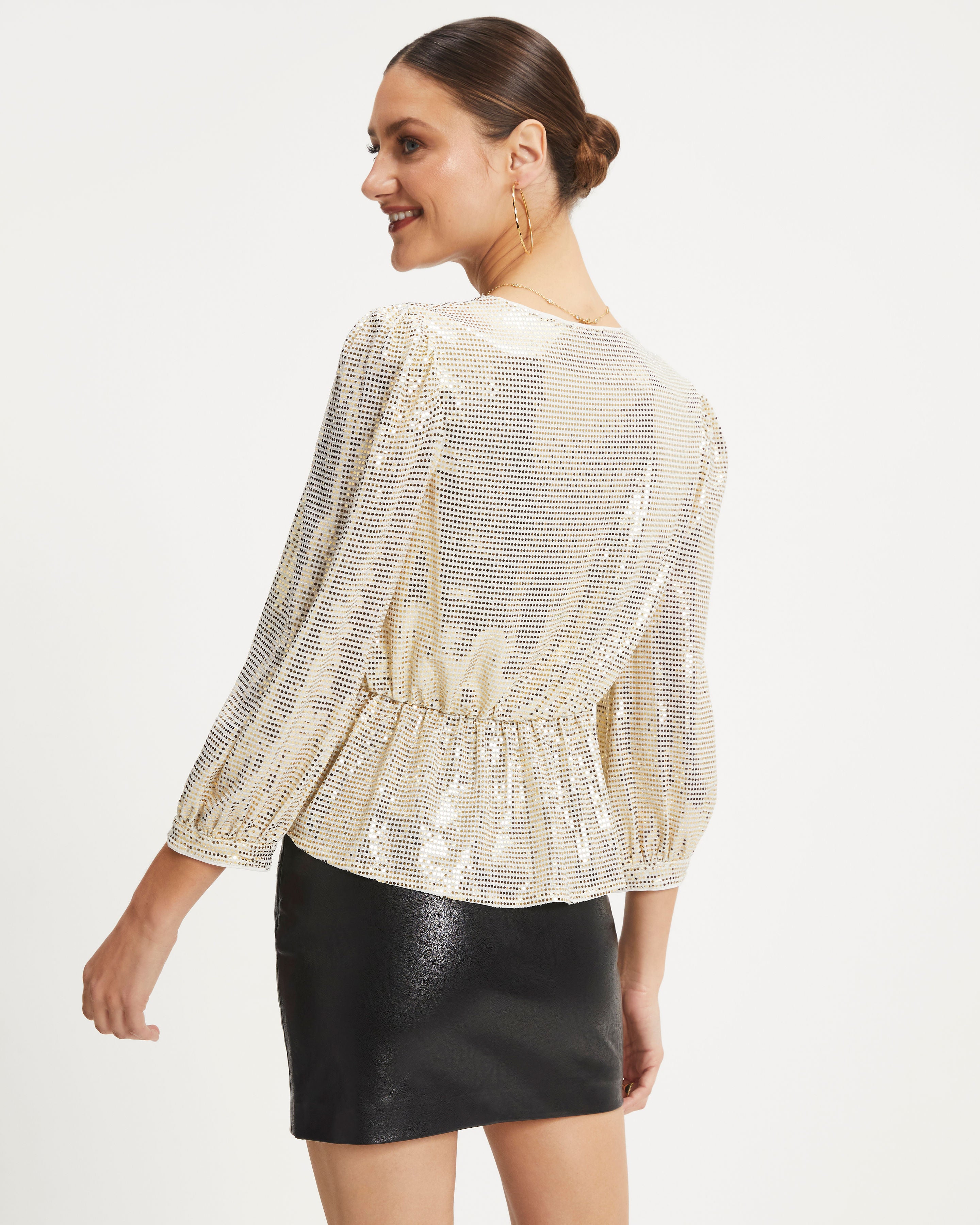 Disco Queen Twisted Front Sequin Top - White
