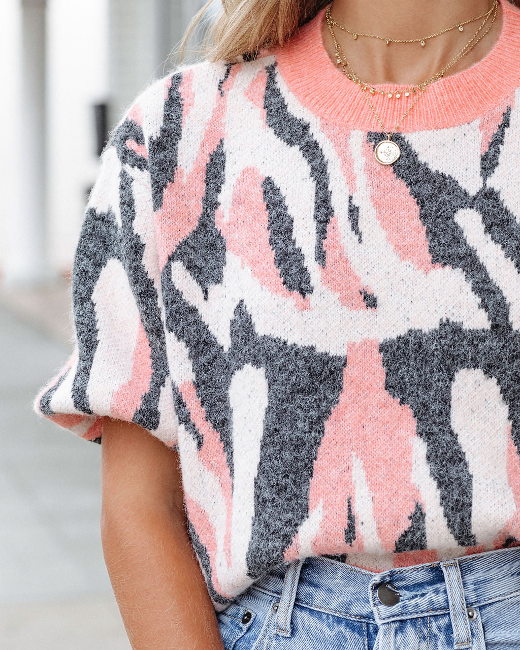 Cape Town Knit Printed Sweater Top - Coral Combo - SALE