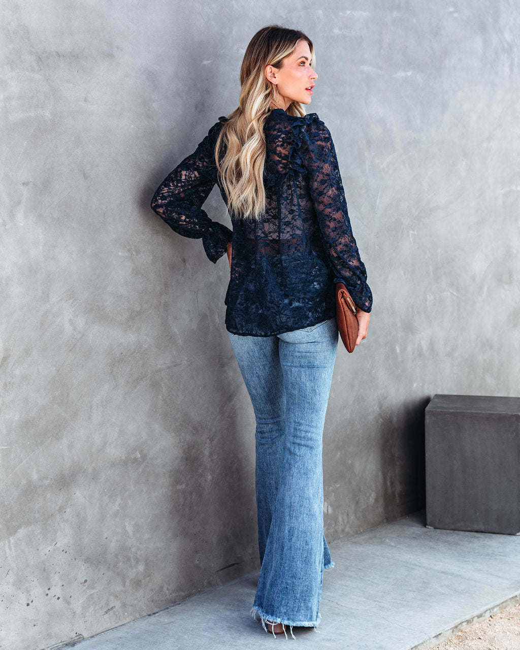 Rosa Velvet Lace Babydoll Top - Navy