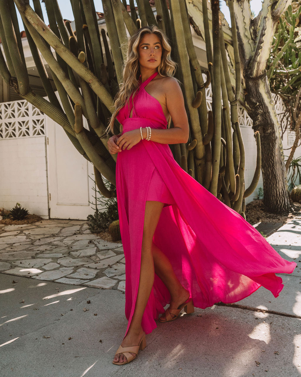 Daffy Backless Halter Maxi Dress - Fuchsia - FINAL SALE