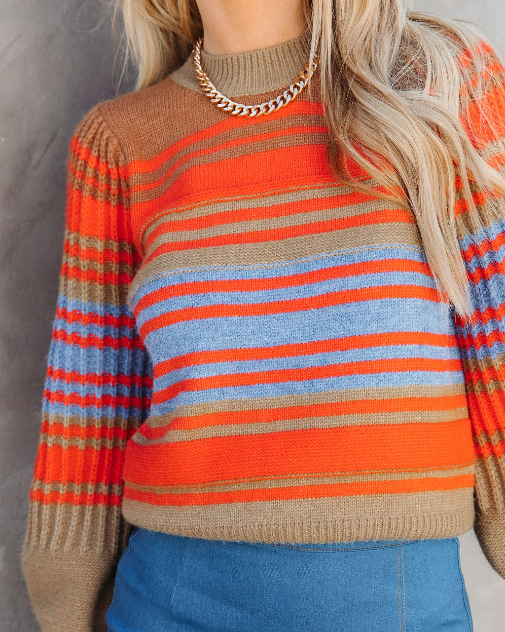 Freddy Knit Striped Balloon Sleeve Sweater