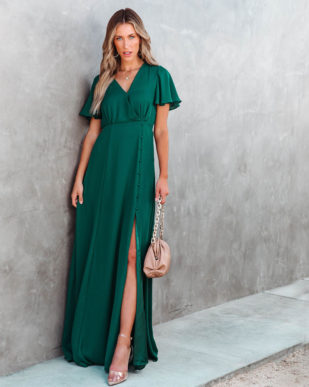 Last Forever Flutter Sleeve Maxi Dress - Hunter Green
