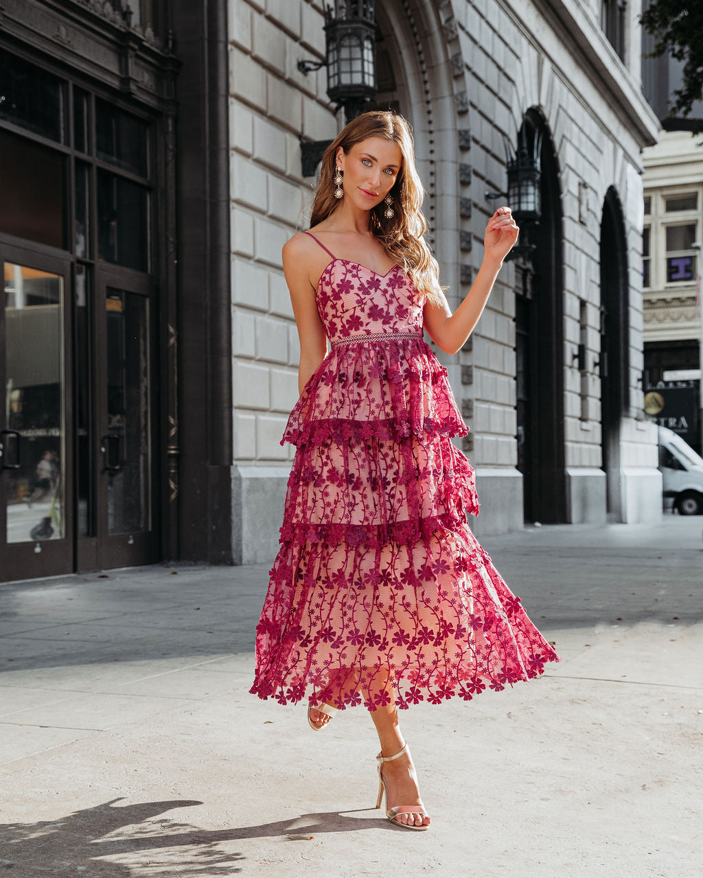 Pascal Tiered Crochet Lace Midi Dress - Wine - FINAL SALE