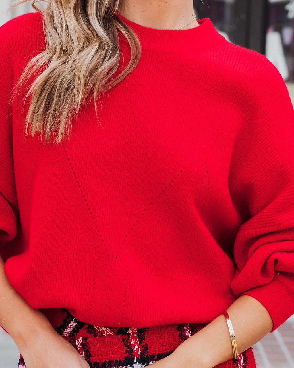 Bold Type Ribbed Pullover Sweater - Red