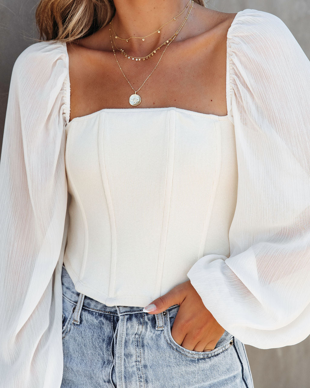 Forever And Ever Contrast Corset Top - Cream