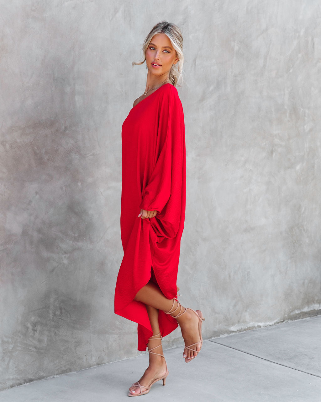 Goddess Of Beauty One Shoulder Satin Maxi Dress - Red