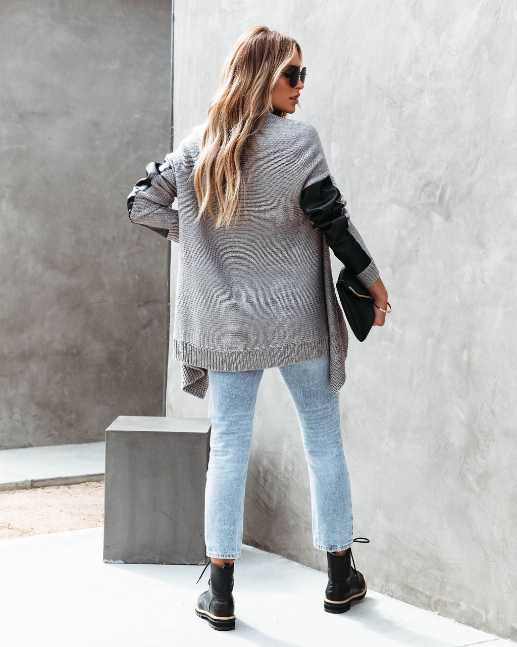 Joyce Faux Leather Contrast Zip Cardigan