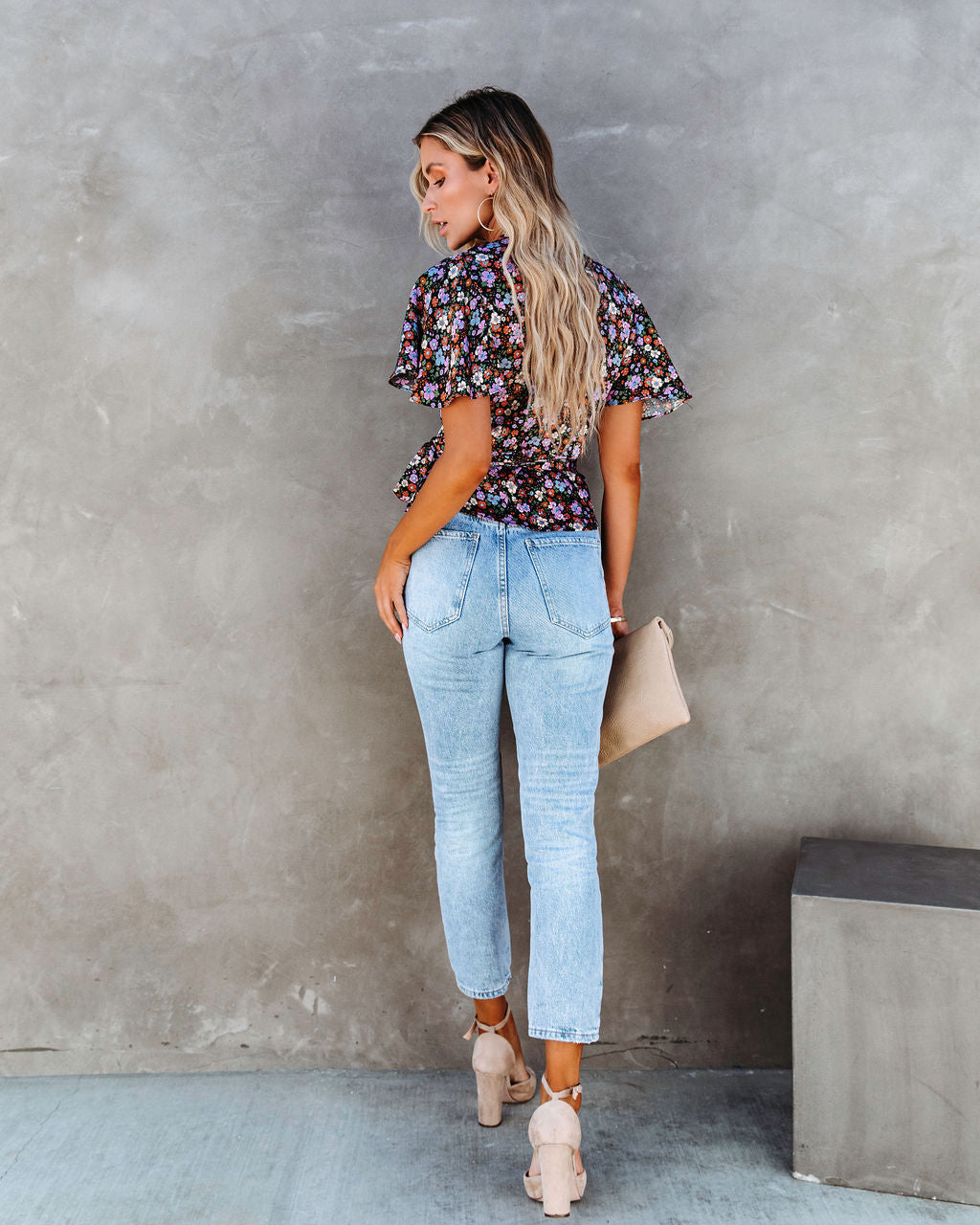 Retro Belle Floral Ruffle Wrap Top - SALE