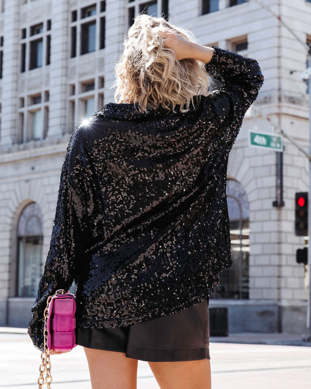 Be A Star Sequins Button Down Top - Black